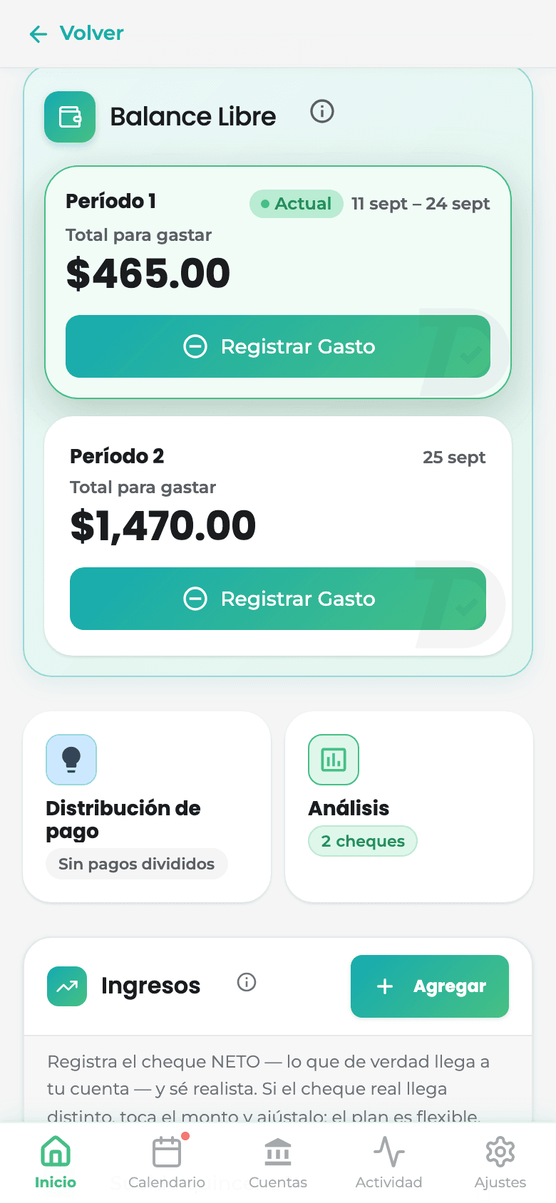 Balance Libre de Danix en un teléfono, cheque por cheque