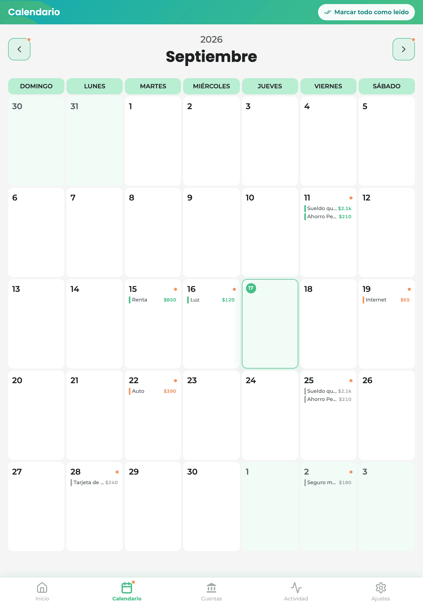 Calendario de pagos de Danix en una tablet, con cada compromiso en su fecha
